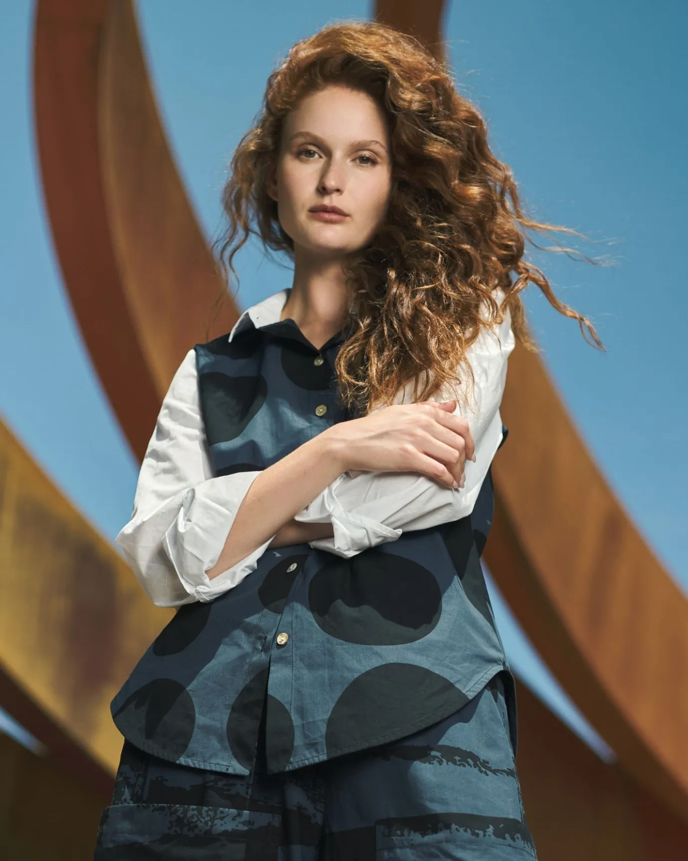 Women Alembika Plus<Urban Dots Button Down Shirt, Navy