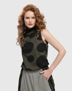 Women Alembika Plus<Urban Dots Sleeveless Mockneck Top, Khaki