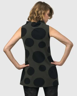 Women Alembika Plus<Urban Dots Sleeveless Mockneck Top, Khaki