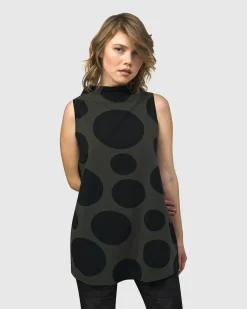 Women Alembika Plus<Urban Dots Sleeveless Mockneck Top, Khaki
