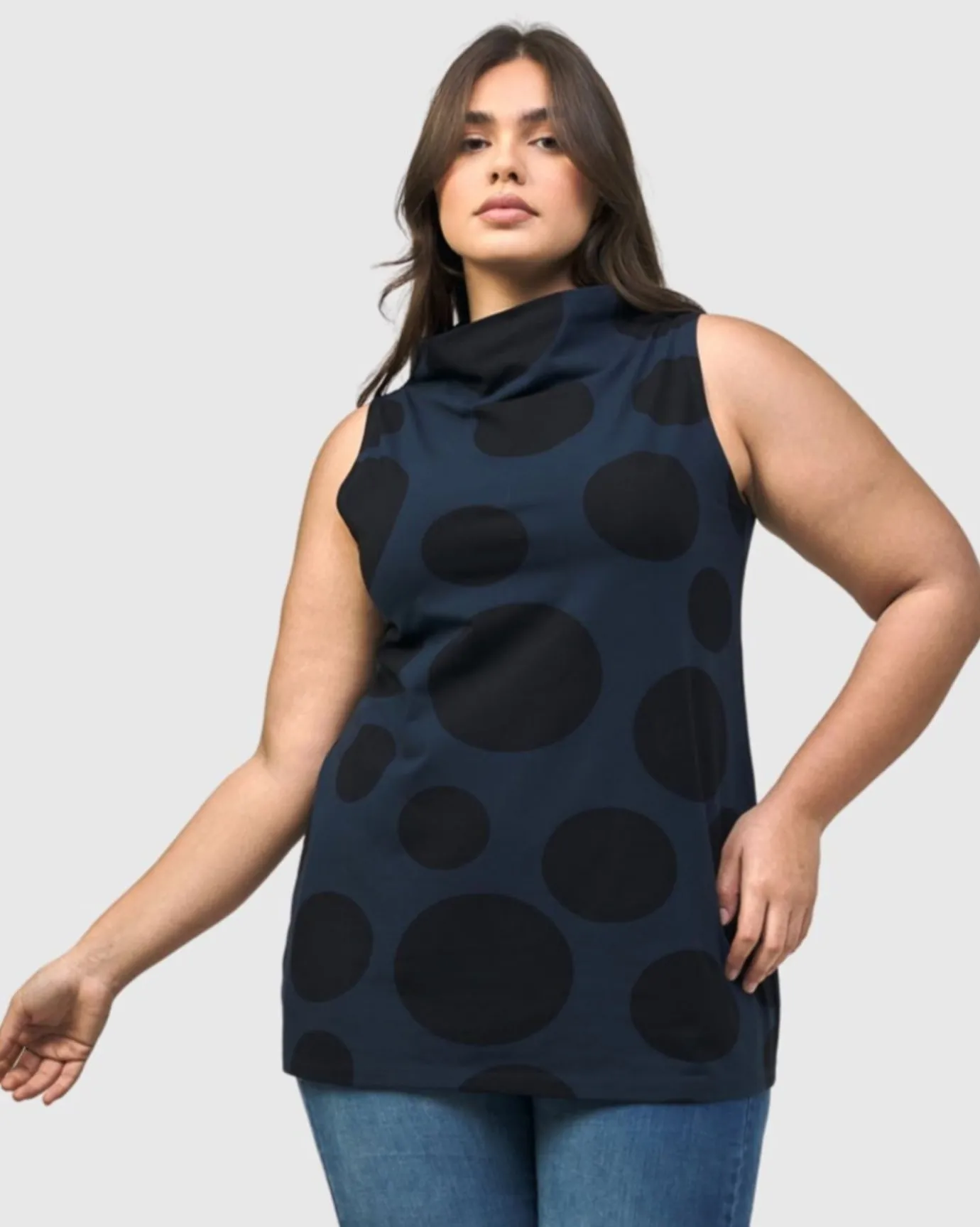Women Alembika Plus<Urban Dots Sleeveless Mockneck Top, Navy
