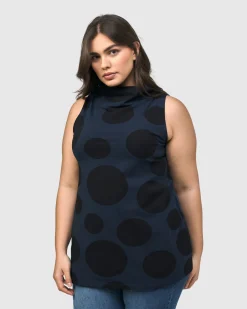 Women Alembika Plus<Urban Dots Sleeveless Mockneck Top, Navy