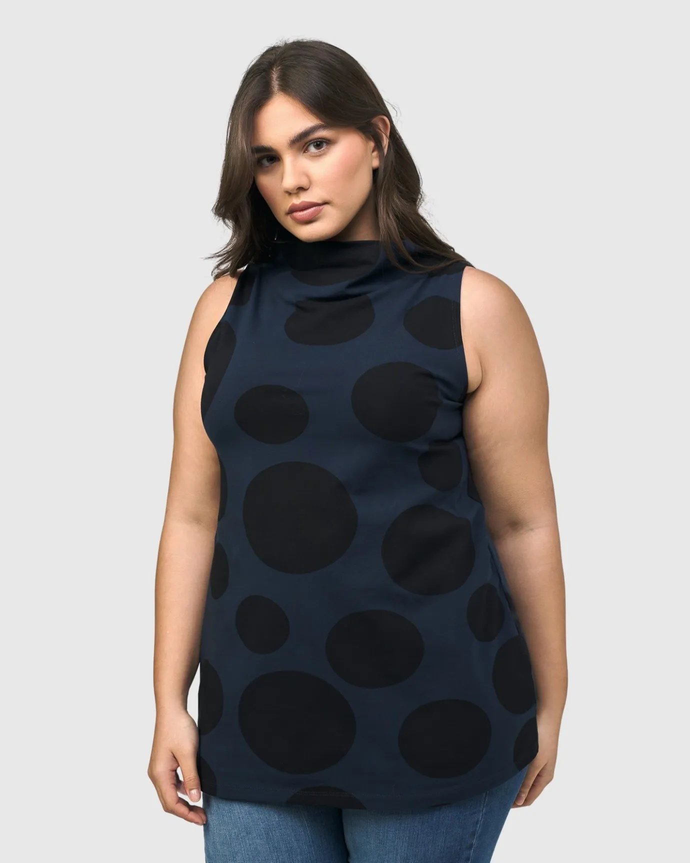 Women Alembika Plus<Urban Dots Sleeveless Mockneck Top, Navy