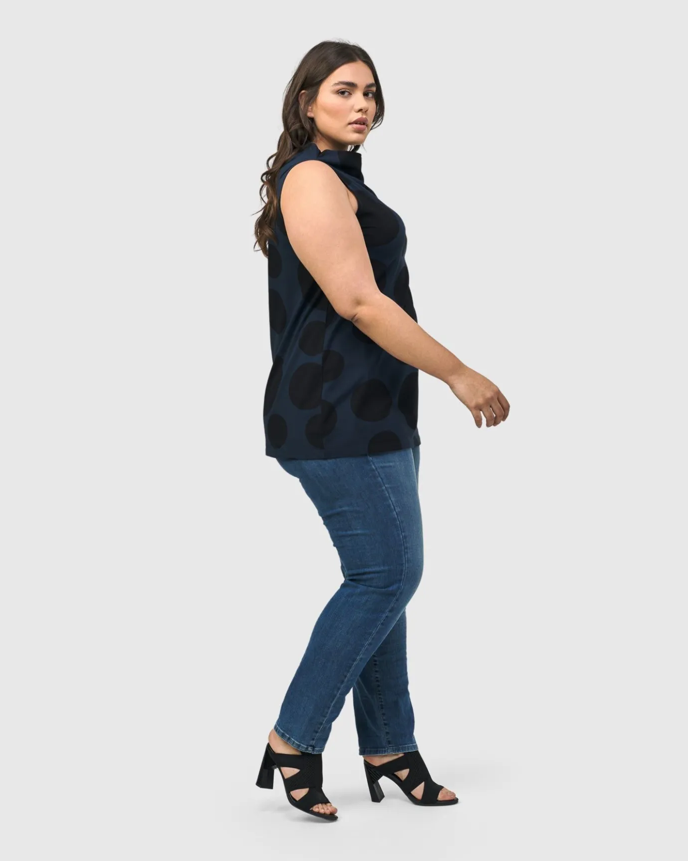 Women Alembika Plus<Urban Dots Sleeveless Mockneck Top, Navy