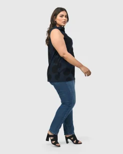 Women Alembika Tops & Tunics<Urban Dots Sleeveless Mockneck Top, Navy