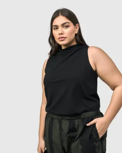 Women Alembika Plus<Urban Sleeveless Mockneck Top, Black