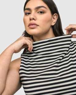 Women Alembika Plus<Urban Stripes Sleeveless Mockneck Top, Black