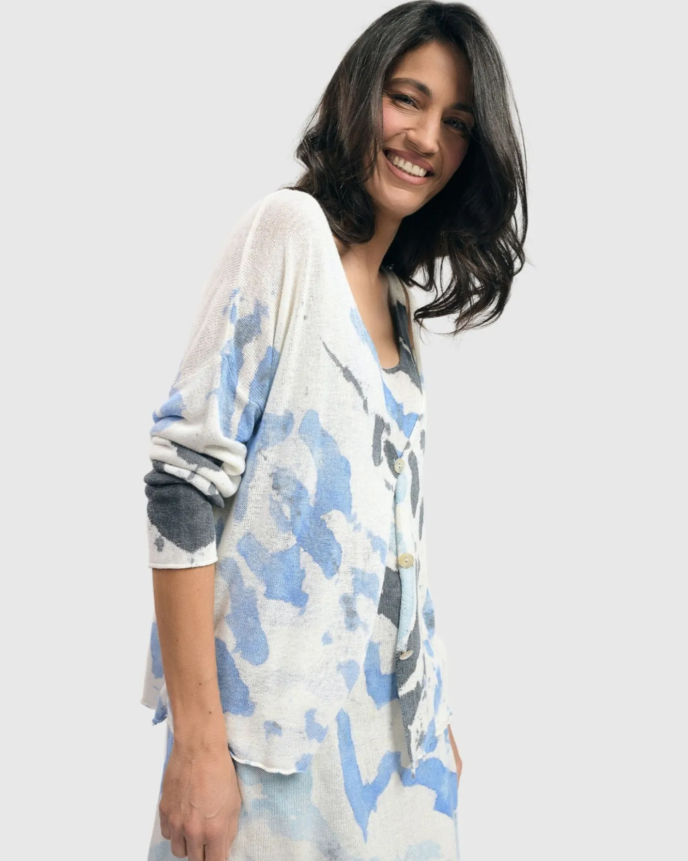 Women Alembika Sweaters & Cardigans<Watercolor Cardigan Sweater, Nautical