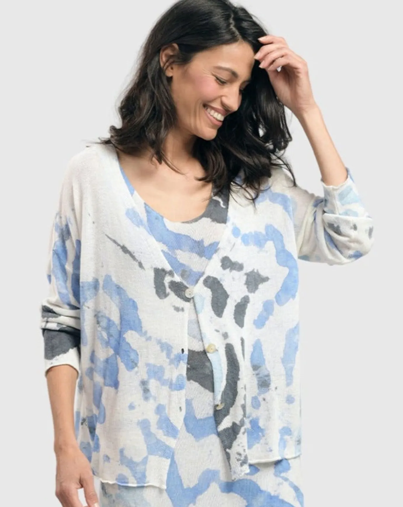 Women Alembika Plus<Watercolor Cardigan Sweater, Nautical